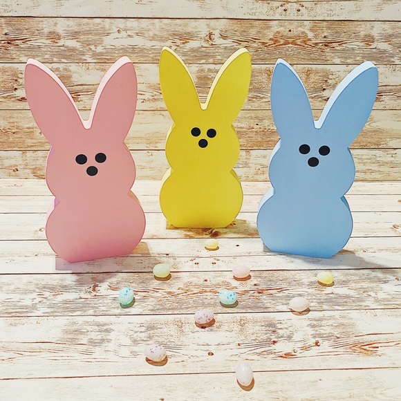 Handmade Wooden Spring Peep Easter Bunnies - Picture 3 of 3